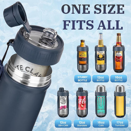 MAXSO Sealed Can Cooler Fizz Lid Can Cover for 12 oz Regular, Slim Skinny Cans & As Thermal Bottle (Navy Blue, 5-in-1)