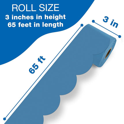 Carson Dellosa 65Ft of Ocean Blue Bulletin Board Borders, 1 Roll of Scalloped Trim for Rolling Whiteboard, Cork and Posterboard, Party, Office Decorations, and Classroom Decor