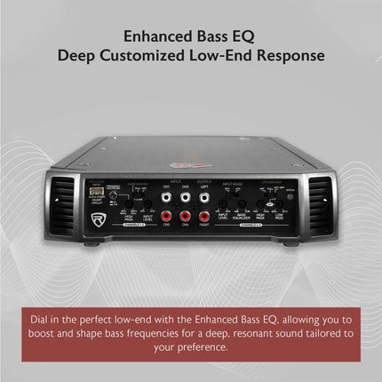 Amplificador estéreo de coche Rockville RXA-F2 de 2400 vatios de pico / 1200w RMS y 4 canales