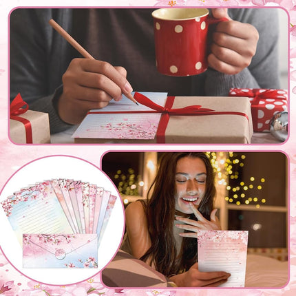 TaoBary 160 Pcs Cherry Blossom Stationery Paper and Envelopes Set