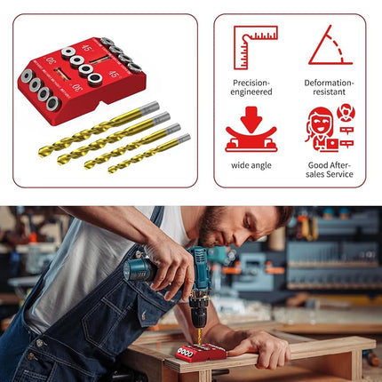 VASTHOME Drill Jig for Angled Holes with 4 Drill Bits with 4 twist drills suitable for Railing, Deck, Wood Post, Level design has Drill Guide Jig 30 45 90 Degree Portable