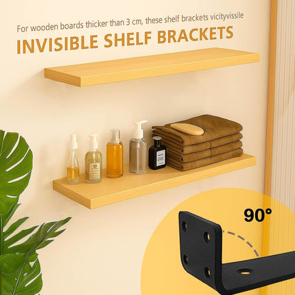 Floating Shelf Bracket 6 Inch of 6 Pack Heavy Duty Shelf Brackets Brackets for Shelves Black Coated Metal L Bracket Wall Shelf Support DIY Brackets with 1/5 Inch Thick and 160 LBS Load Capacity