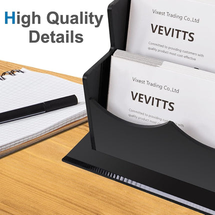 Vevitts Business Card Holder, Acrylic Business Card Display, Clear Desktop Business Card Stand for Exhibition, Home & Office Black 4 Tiers 12 Slots