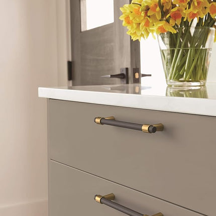 Amerock | Cabinet Pull | Matte Black/Champagne Bronze | 5-1/16 inch (128 mm) Center-to-Center | Mergence | 1 Pack | Drawer Pull | Cabinet Handle | Cabinet Hardware