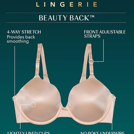 Vanity Fair Women's Full Coverage Beauty Back Smoothing Bra, 4-Way Stretch Fabric, Lightly Lined Cups Up to Dd, Opaque, Underwire-Beige, 38C