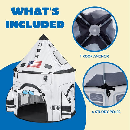 JOYIN Kids Play Tents Indoor Outdoor, Rocket Ship Play Tent, Spaceship Pop up Play Tent for Kids, Toddlers Playhouse Toys, Birthday Gifts for 3 4 5 6 7 8 Year Old Boys & Girls