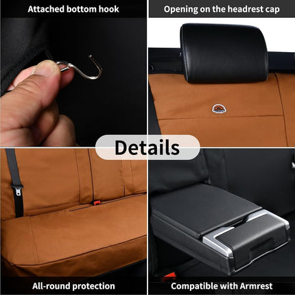 Coverado Car Back Seat Covers, Canvas Universal Seat Covers for Cars, Rear Car Seat Cushions, Auto Seats Protectors for Kids & Dogs, Driver Seat Covers Fit for Most Vehicles Trucks SUVs/Khaki