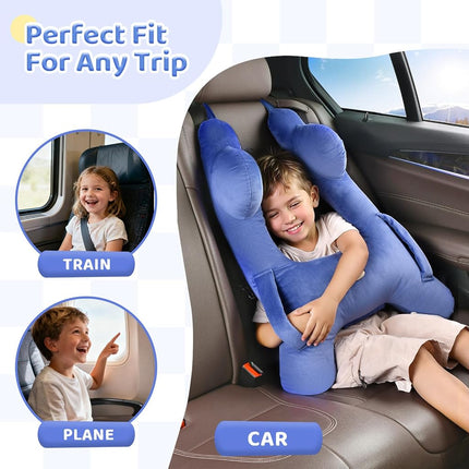 FLORICH Almohada de viaje para niños, almohada de viaje para dormir en coche para niños, almohada lavable en forma de H para adultos y niños para apoyar la cabeza y el cuerpo en viajes por carretera (azul)