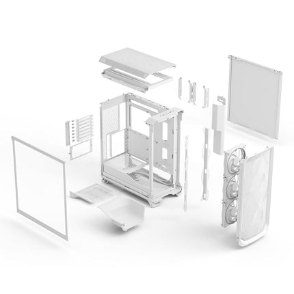 Fractal Design Meshify 3 RGB White Tempered Glass Clear Tint - High Airflow PC Gaming Case - Mesh Front Panel - Three ARGB Momentum 14 Gen 2 Fans Included