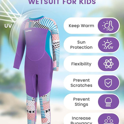 Gogokids Wetsuit Kids, 2.5mm Neoprene Thermal Swimsuit with UV Protection & Back Zipper, Full Wet Suits for Girls Boys Swimming in Cold Water, Surfing, Snorkeling