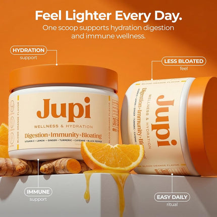 Jupi Hydration & Wellness Powder – Turmeric & Ginger shots, Vitamin C Supplement for Energy, Immune Support & Digestive Health – Vegan, Gluten-Free Drink Mix for Men & Women, Citrus Flavor 30 servings