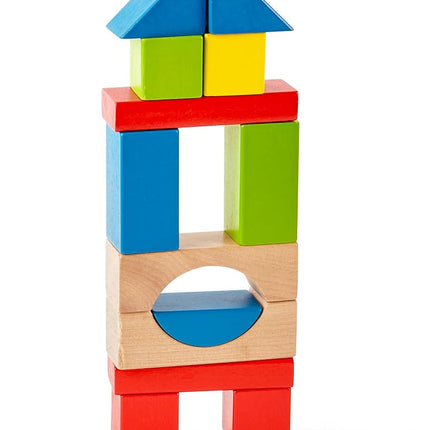 Hape Maple Blocks Kids Wooden Building Blocks Stacking Wooden Block Educational Toy Set for Toddlers, 50 Brightly Coloured Pieces in Assorted Shapes and Sizes