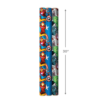 Hallmark Avengers Wrapping Paper with Cut Lines on The Reverse (3-Pack: 60 sq. ft. TTL) with Captain America, Iron Man, Black Widow, Thor and Hulk for Birthdays, Christmas, Father's Day and More