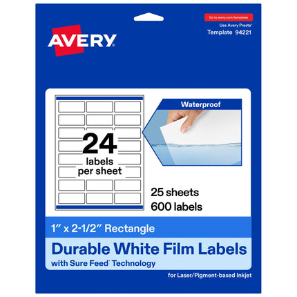 Avery Durable Waterproof Rectangle Labels with Sur