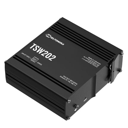 Teltonika TSW202 Managed PoE+ switch, 8 x Gigabit Ethernet, 2 x SFP, Profinet certified, integrated DIN rail bracket, durable design