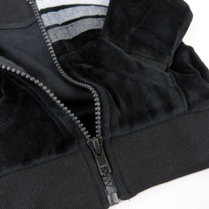 HonestBaby Velour Pullover Hoodie and Zip Front Sweatshirt and Jogger Sweatpants Set Baby, Toddler, Boys, Girls, Unisex, Black with Stripe, 4T, Black with Stripe, 4T