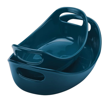 Ensemble de 2 plats ovales en céramique Bubble and Brown de Rachael Ray, bleu marine