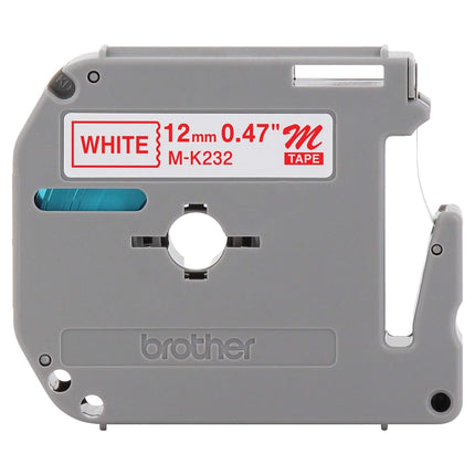 Brother M-K222BZ Labelling Tape Cassette, Red on White, 12 mm (W) x 8 m (L), Brother Genuine Supplies