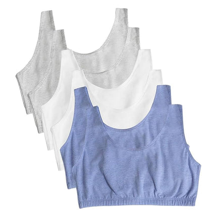 Fruit of the Loom Women's Built-Up Sports Bra, Built-Up Tank Style Sports Bra, 6 Pack (6 Pack), Heather Gray/White/Heather Blue - Pack of 6, UK 10