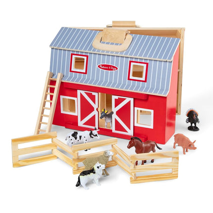 Melissa & Doug Fold and Go Wooden Barn With 7 Animal Play Figures Farm Animals Barn Toy, Portable Toys, Farm Toys For Kids And Toddlers Ages 3+