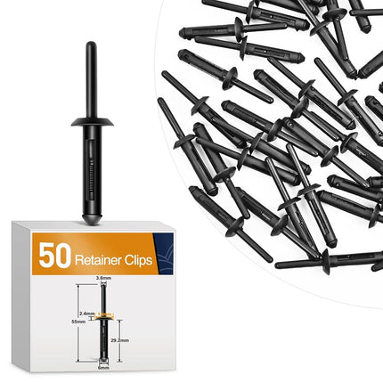GOOACC 50Pcs 1/4" Hole Nylon Blind Rivets Fender Flare Bumper Door Trim Plastic Rivet Retainer Compatible with Chrysler 6501559, 6506007AA GM 10184895 Ford N803862-S