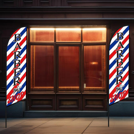 2 Pcs Barber Flag Barbershop Sign Outside Barber Shop Sign Windless Banner Feather Swooper Flag for Shop Advertising Business Outdoor(NOT INCLUDE POLE KIT)(12 ft)