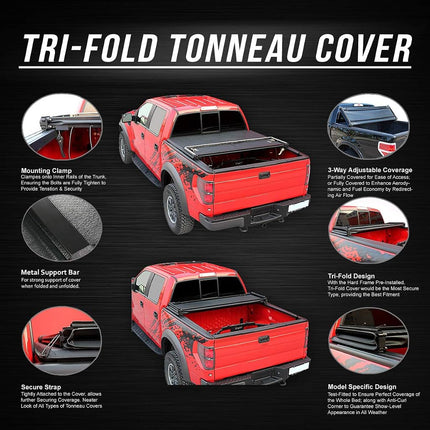 DNA MOTORING TTC-TRISOFT-039 Pickup Truck Rear Trunk Bed Soft Tri-Fold Adjustable Tonneau Cover