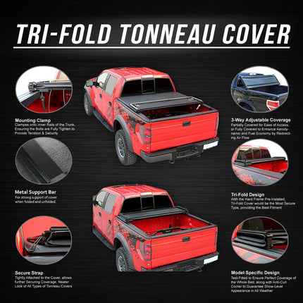 DNA MOTORING TTC-TRISOFT-016 Cubierta de lona plegable de tres hojas blanda y ajustable para la caja trasera de camionetas pick-up