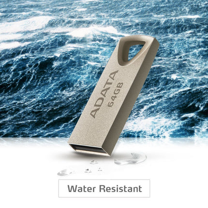 ADATA UV210 64GB Metallic Style Capless Water Resistant Dust Resistant Impact Resistant USB Flash Drive, Gold (AUV210-64G-RGD)