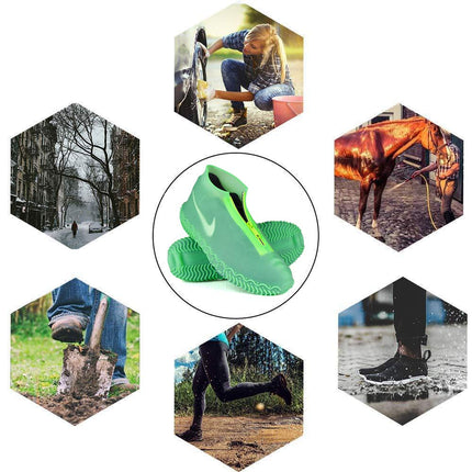 Shiwely Waterproof Shoe Covers, Silicone Reusable Shoe Cover Non-slip Durable Zipper Elastic Rain Cover Protection for Men Women (M (Women 5.5-7.5, Men 5-6.5), Green)