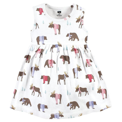 Hudson Baby Baby Girls' Cotton Dress and Cardigan Set, Pink Moose Bear, 6-9 Months