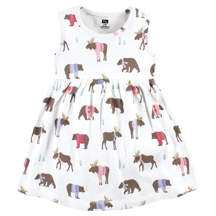 Hudson Baby Baby Girls' Cotton Dress and Cardigan Set, Pink Moose Bear, 6-9 Months