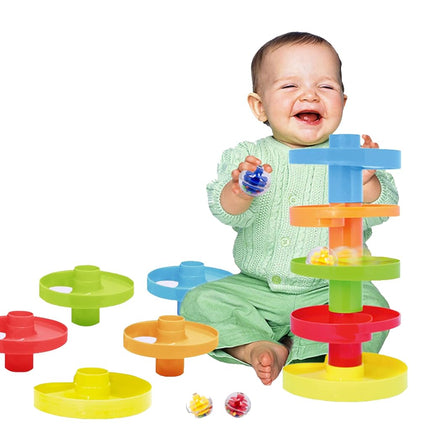 WEofferwhatYOUwant Double Ball Drop Toy – 14-Piece Expandable STEM Tower Set, Rattle Balls, Stackable Ramps | Safe, Durable Polypropylene | Interactive & Imaginative Play for Toddlers 9M+