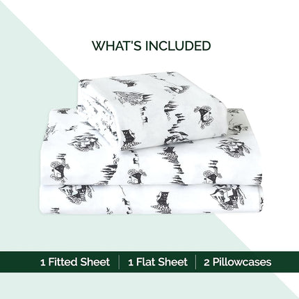 Elegant Comfort Ultra Soft 4-Piece 100% Turkish Cotton Flannel Sheet Set - Holiday Christmas Flannel Sheets, Warm and Cozy Premium Quality, Deep Pocket Fitted Sheet- Twin XL, Winter Cabin