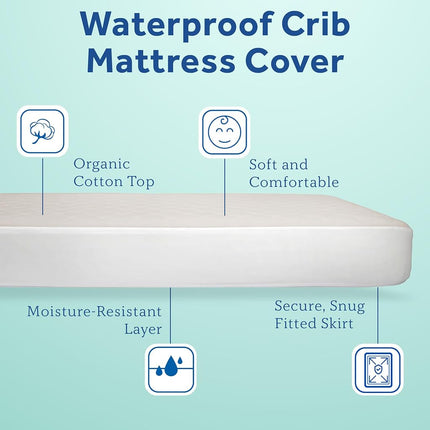 Sealy Baby Quilted Organic Cotton Top Breathable Fitted Waterproof Infant Crib Mattress Protector Pad and Toddler Bed Cover, Durable and Comfortable Topper, Machine Washable, 52” x 28”- Cream