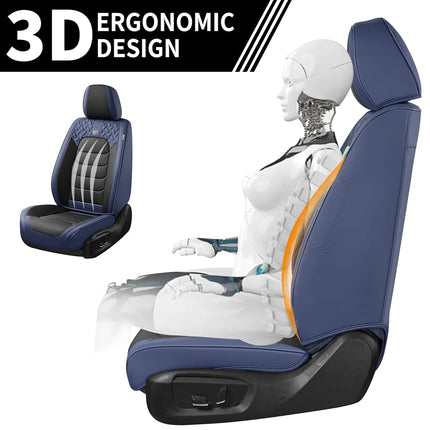 FLORICH Housses de siège complètes, housses de siège en cuir, housses de siège avant et arrière 5 places, accessoires de protection de coussin de siège de voiture étanches pour berline, SUV, pick-up (Bleu et noir, ensemble complet)
