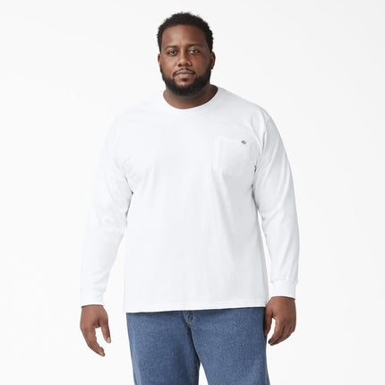 Dickies Camiseta de manga larga de cuello redondo de peso pesado para hombre, talla grande, blanco, XXX-Large/Tall