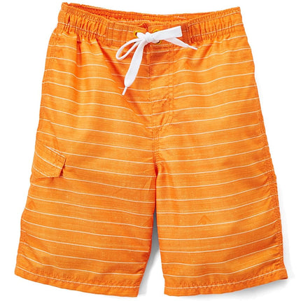 Kanu Surf Boys' Big Line Up Stripe Quick Dry Beach Board Shorts Swim Trunk, Orange, Large (14/16)