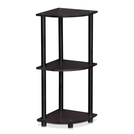 Furinno TURN-N-TUBE Corner Shelf, 3-Tier Corner Bookshelf, Display Storage Shelves with Open Shelves, for Organization and Storage, Living Room, Home Office, Garage, Dark Walnut