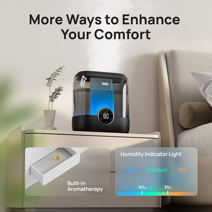 DREO Humidificadores de 6 litros para dormitorio, humidificador ultrasónico de vapor frío supersilencioso con difusor, 60 horas de funcionamiento para el hogar, guardería, plantas, negro