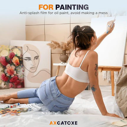 Axgatoxe 12 x 9 Ft Plastic Drop Cloths for Painting (10-Pack)