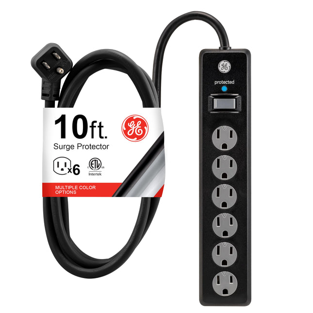 GE 6-Outlet Surge Protector, 10 Ft Extension Cord,