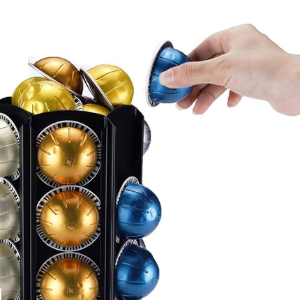 FlagShip Pod Holder for Nespresso Capsule Holder Vertuoline Stand for 50+ Nespresso Vertuo Pod Storage Carousel Small Coffee Pod Organizer, Black Metal