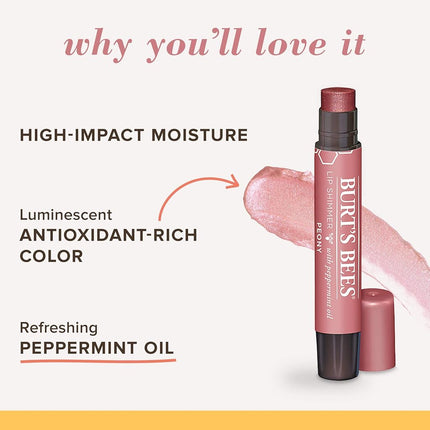 Burt's Bees Peony Lip Shimmer, 100% Natural Origin, Peppermint Oil