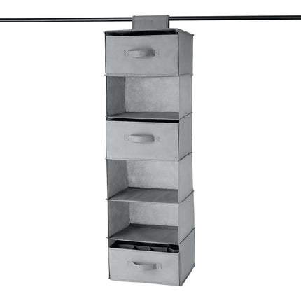 Amazon Basics Hanging Closet Shelf With 3 Removable Drawers, 6-Tier, Grey, 17.5D x 34.5W x 31H cm