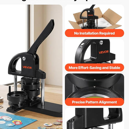 VEVOR Button Maker Machine, 1/1.25/2.28 inch(25/32/58mm) 3-in-1 Pin Maker, Installation-Free Badge Punch Press Kit, Button Making Supplies with 300pcs Button Parts, Circle Cutter, Magic Book