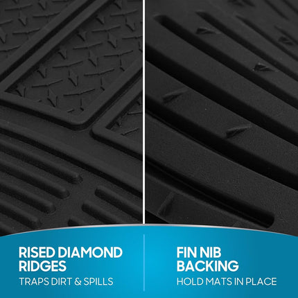 BDK 3-Piece ProLiner Heavy Duty Front & Rear Rubber Floor Mats, Universal Fit Liners for Cars SUVs T