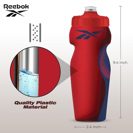 Reebok Squeeze Water Bottles With Athletic Design - Water Bottle 24 oz - Sports Water Bottle - Reusable Water Bottle For Gym, Running, Hiking etc, BPA Free (Red)