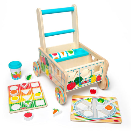 Melissa & Doug Wooden Shape Sorting Grocery Cart Push Toy and Puzzles | Shape Sorter | Wooden toy for Children | Developmental Toy for Toddlers | 0+ | Gift for Baby Boys or Baby Girls - FSC Certified