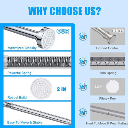 TEECK Shower Curtain Rod, 32-92 inch Adjustable Spring Tension Curtain Rod, Never Rust Anti-Slip Shower Curtain Rod for Bathroom, No Drilling, Never Collapse, Easy to Use, Silver